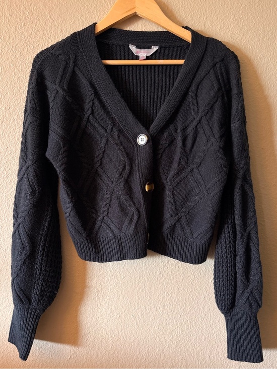 No Boundaries Sweaters - No Boundaries Black Cropped Cable Knit Cardigan Large Button Front Sweater
